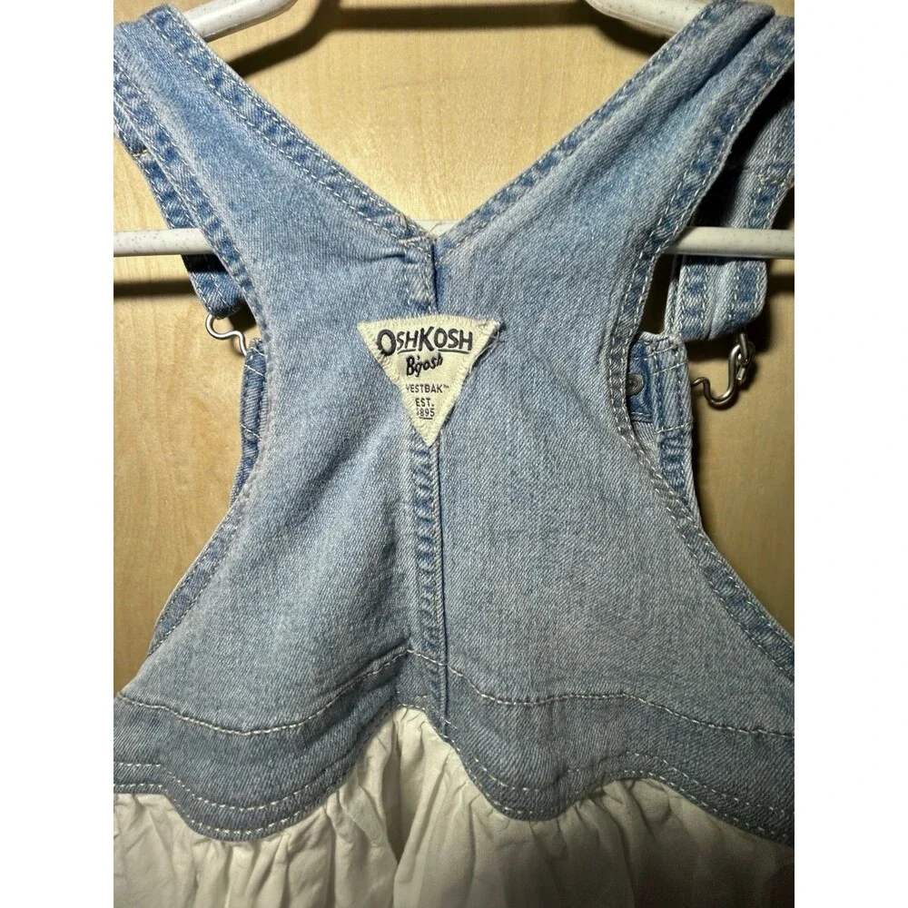 OshKosh B'gosh Vintage Toddler Denim & White Eyelet Lace Jumper Dress 5T